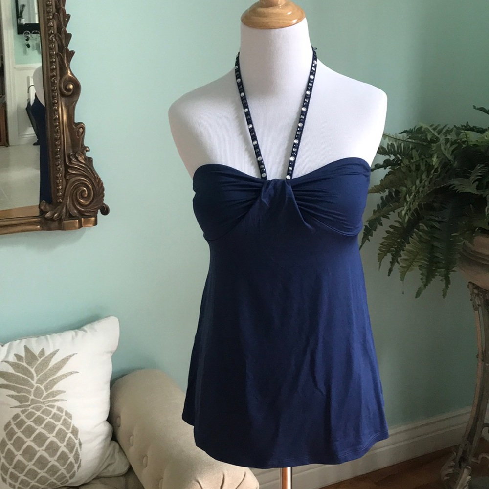 Express blue rhinestone halter neck top size small